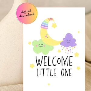 Tarjeta de bienvenida para bebé a todo color / Anuncio imprimible para recién nacido / Saludo para baby shower / Regalo digital para nuevos padres / Tarjeta de "Hola Bebé"