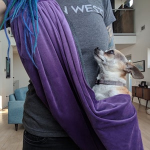 Adjustable dog sling purple velvet carry your small dog image 6