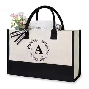 Bolsa de lona personalizada: bolsa de playa con letras personalizadas, ideal para bodas, regalos de cumpleaños o compras con logotipo (A-Z)