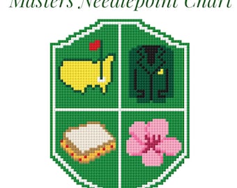 Patrón de punto de cruz con escudo de golf inspirado en el Masters