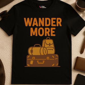 Wander More Luggage T-shirt met print - vintage reisshirt - T-shirt avonturenkoffer - retro rugzak plunjezakontwerp voor ontdekkingsreizigers