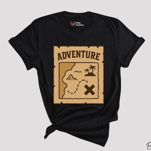 Adventure Treasure Map Shirt - Vintage Explorer Unisex T-Shirt for Hikers, Campers, Nature Lovers, Gifts for Outdoor Adventure Fans