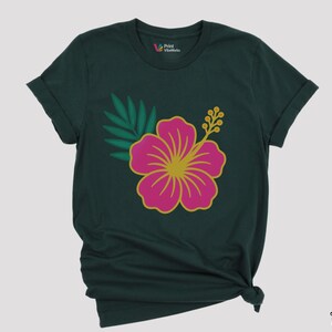 Tropical Hibiscus Flower Graphic T-Shirt for Women - Vibrant Summer Floral Design Tee - Island Vibes Shirt for Beach or Vacation Wear