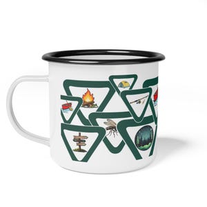 Camping Badge Enamel Camp Cup, Outdoor Adventure Mug, Retro Camping Gear, Nature Lover Gift, Hiking Accessories, Unique Camping Cup