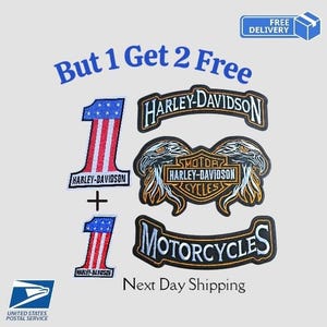 Harley Davidson Patch Set – Buy 1 Get 2 Free – Embroidered Iron On/Sew On Motorcycle Patches – Biker Jacket Patch Bundle – Free Shipping