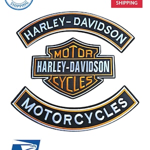 3 PCS Harley Davidson Orange Bar & Shield Classic Logo + Rockers Embroidery Patch Iron On Sew On Ship From USA