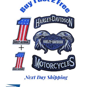 Harley Davidson Patch Set – Buy 1 Get 2 Free – Embroidered Iron On/Sew On Motorcycle Patches – Biker Jacket Patch Bundle – Free Shipping