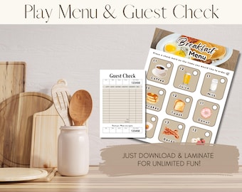 Menù e lista ospiti per la colazione con gioco di ruolo stampabili: Metodo Montessori (Download PDF)