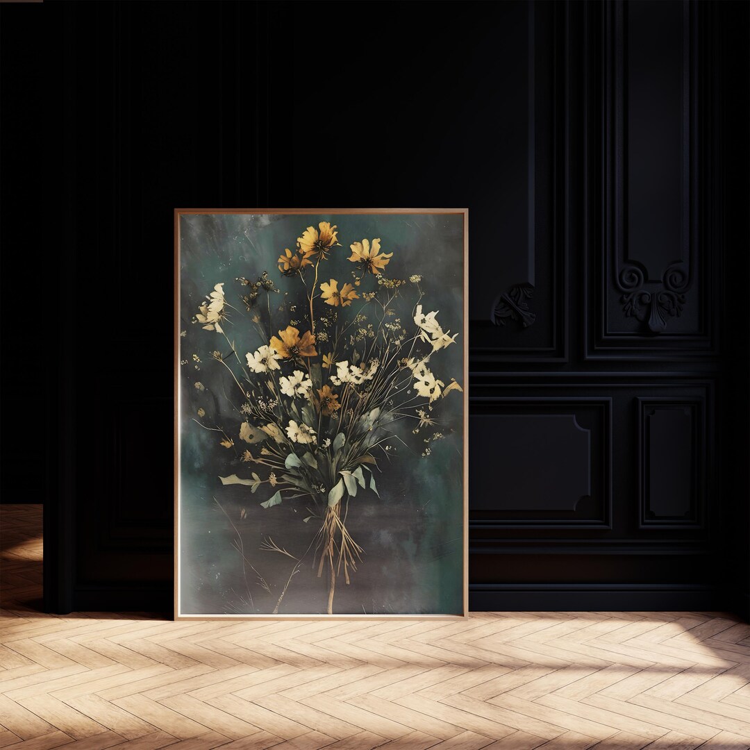 Vintage Wildflower Bouquet Printable, Moody Botanical Wall Art With ...