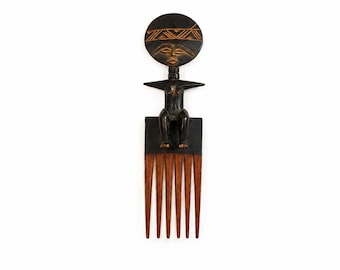 Vintage Ashanti Comb – Hand-Carved Wooden Decorative Comb from Ghana – African Tribal Art Sculpture
