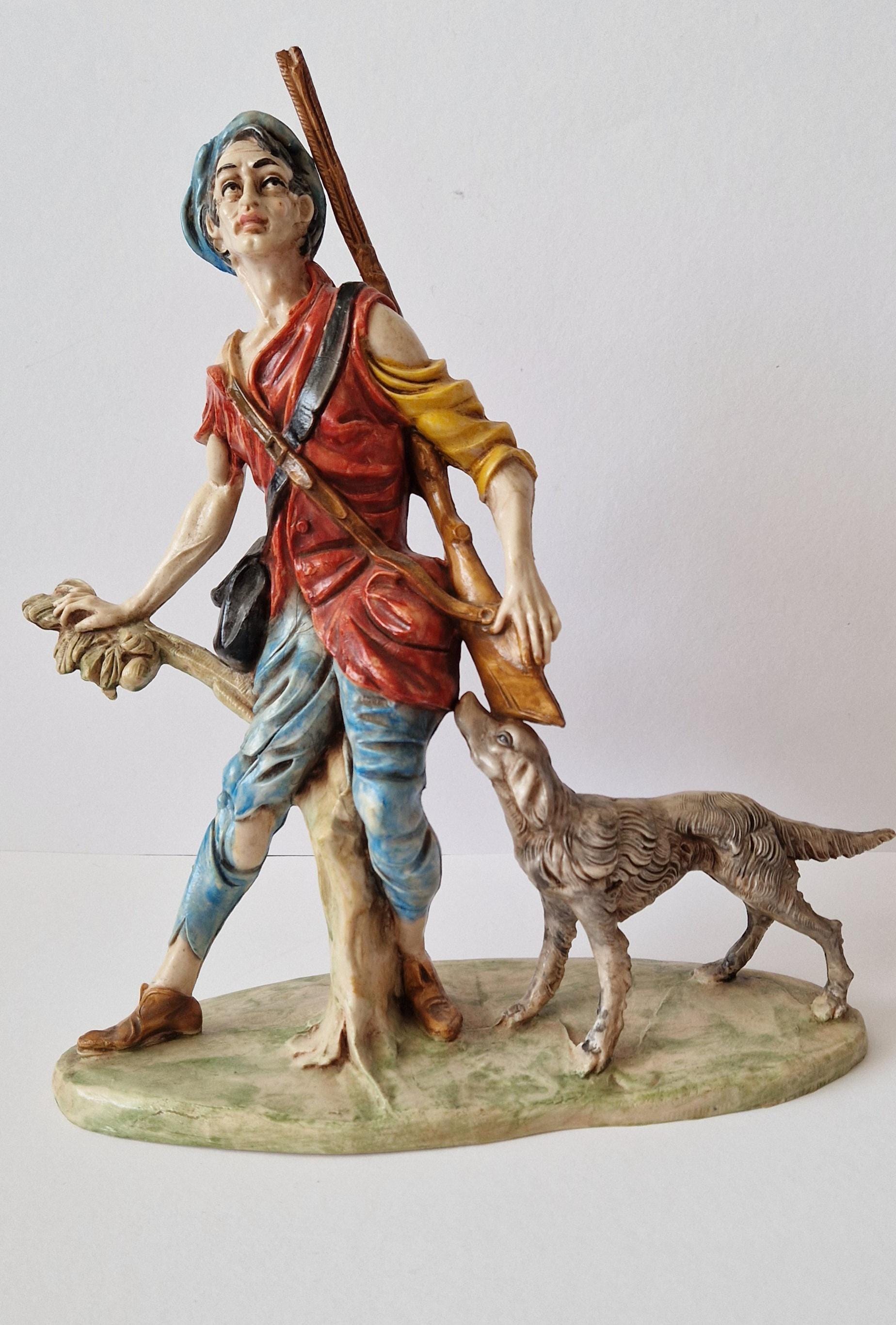 Vintage Hand Painted Resin Figurine – Hunter Dog Scene, Depose