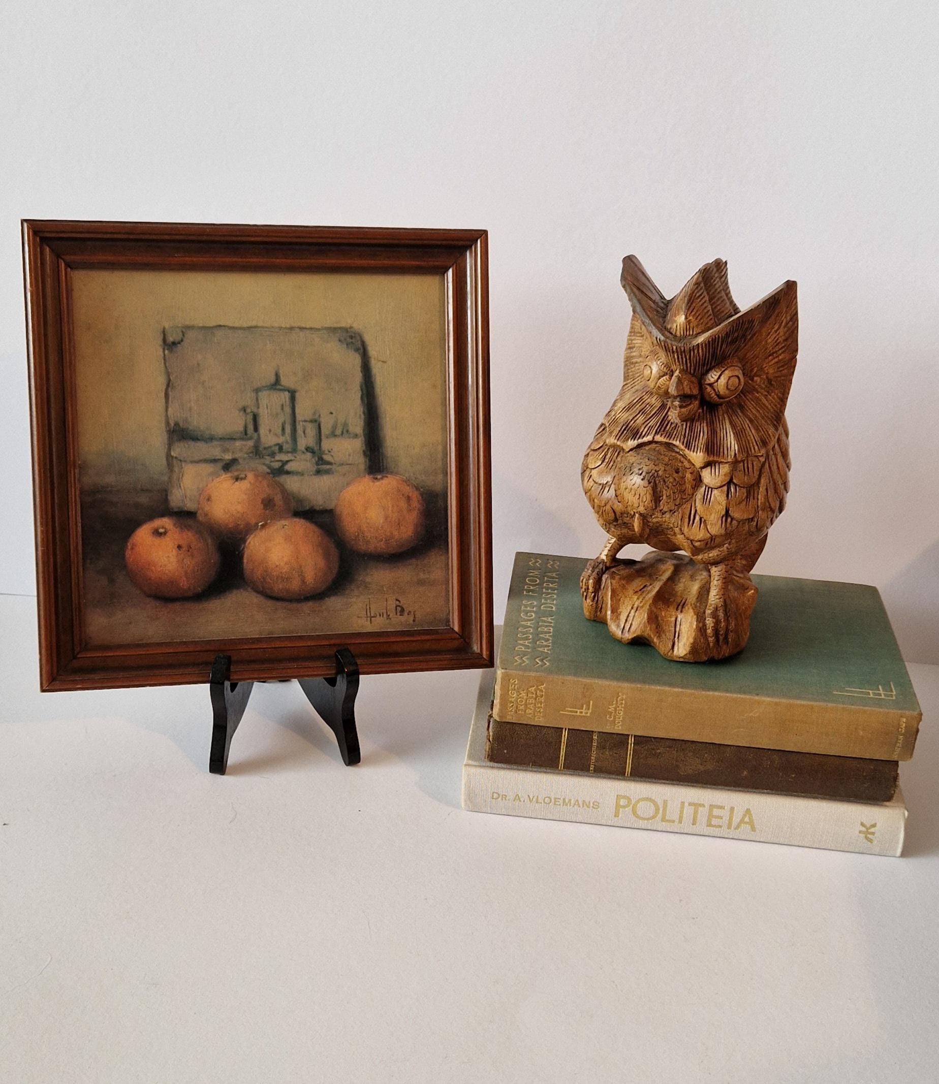 Rare Hand-Carved Wooden Owl Sculpture - Single Piece Solid Wood - Ideal Library Accent - Symbol of W
