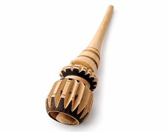 Vintage Mexicaanse Molinillo-opschuimer, handgesneden houten garde, volkskunst keukendecor