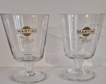 Rare Martini Glasses - Gold Logo Crystal Cocktail Barware - Vintage 1980s - Collectible Set of Two