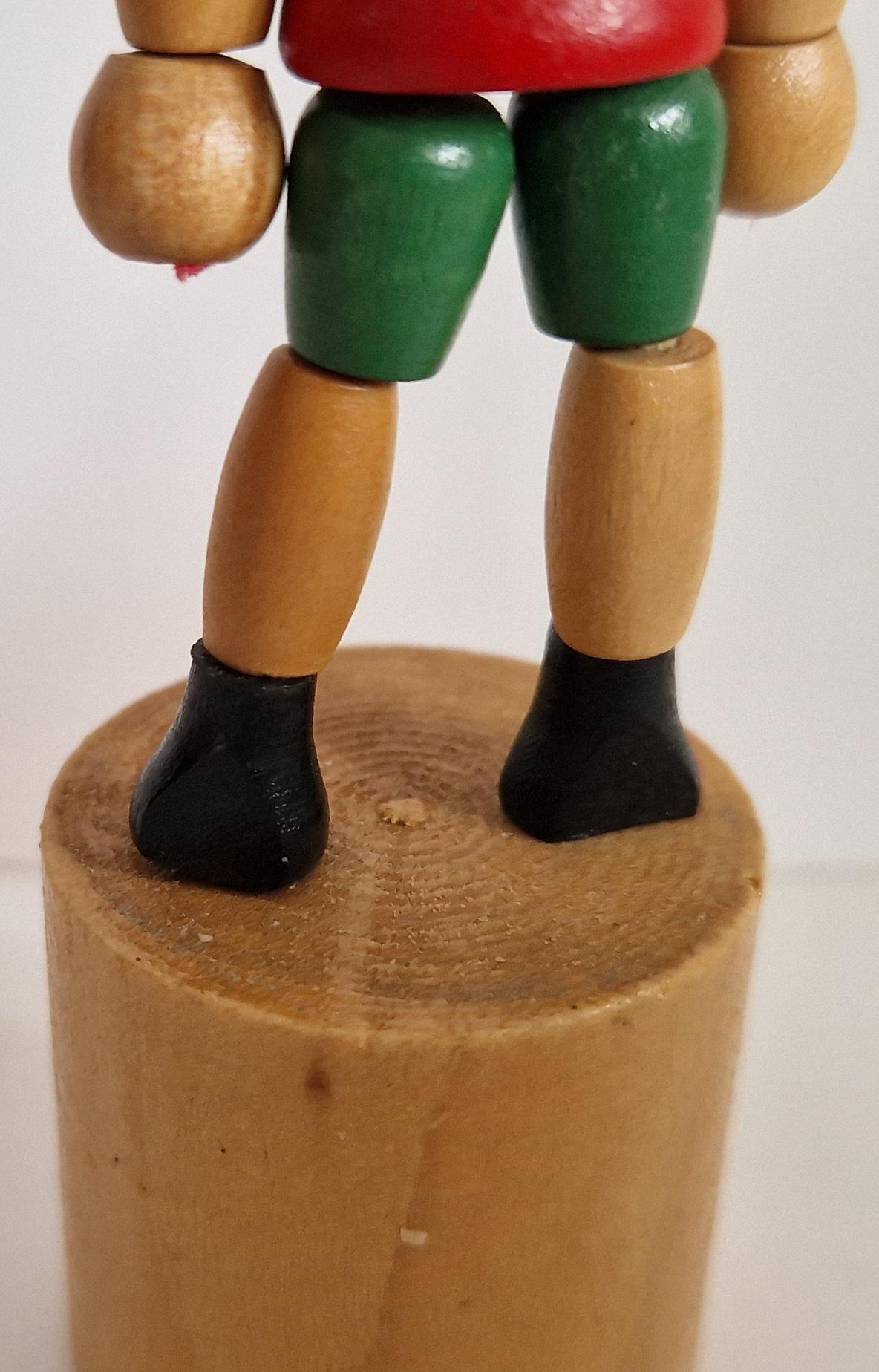 Ancienne Marionnette Pinocchio En Bois Articulé à Poussoir – Jouet Vintage