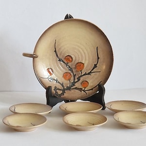 Vintage Japanese Ceramic Dish Set with Persimmon Motif - Mid-Century Modern