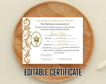 Certificate for Catechumens, RCIA Certificate, Canva Template, OCIA Certificate, Church Certificate, Religious Certificate