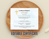 Editable Baptism Certificate Template, Printable Minimalist Certificate of Baptism, Water Background Certificate Instant Download