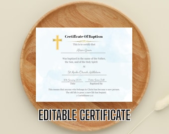 Editable Baptism Certificate Template, Printable Minimalist Certificate of Baptism, Water Background Certificate Instant Download