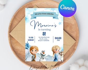 Frozen Birthday Invitation Editable Frozen Party Elsa Invitation Winter Snow Birthday Printable Editable Instant Download Canva Template