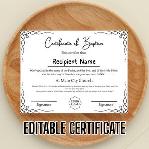 Certificado de Bautismo, Certificado de Bautismo Real, Certificado de Bautismo Imprimible, Certificado de Bautismo Negro, Plantilla Autoeditable