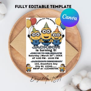 Editable Yellow Minions Birthday Invitation, Editable Minion Birthday Invitation, Printable Birthday Invite, Digital Kids Party Invite