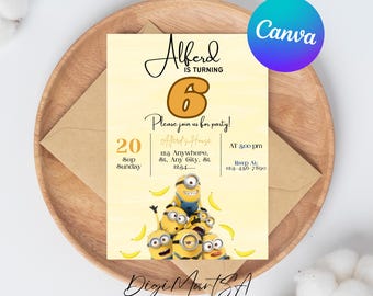 Editable Yellow Minions Birthday Invitation, Editable Minion Birthday Invitation, Printable Birthday Invite, Digital Kids Party Invite