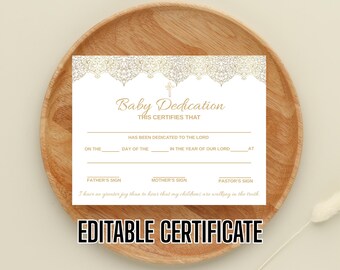 11x8.5 Child Dedication Certificate, Editable Child Dedication Certificate Template, Child Christening Dedication, Certificate of Baptism
