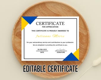 Certificate of Appreciation, Editable Certificate Template, Award Certificate, Appreciation Award, DIY Certificate, Appreciation Gift