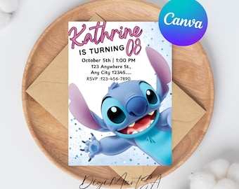 Stitch Birthday Party Invitation Template: Editable Cartoon Design (Digital Download), Stitch Boys Girls Birthday Invitation Template