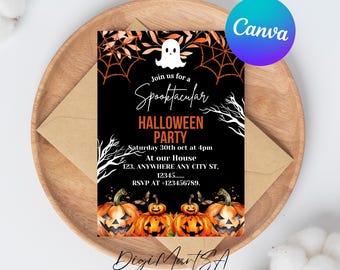 Modello di invito modificabile per la festa di Halloween, invito per Halloween, invito per la festa spettrale di Halloween, notte di paura, download immediato