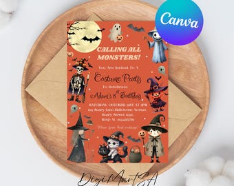 Modello di invito modificabile per la festa di Halloween, invito per Halloween, invito per la festa spettrale di Halloween, notte di paura, download immediato