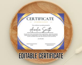 Editable Certificate Of Appreciation, Canva Template, Appreciation Award, Canva Certificate, Printable Template, Instant Digital Download
