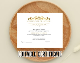 Editable License to Preach Template, Printable Certificate of License, Minister's License, Elegant Certificate Template Download