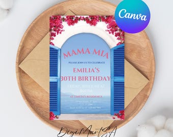 Editable Mamma Mia Themed Birthday Invitation Template, Mamma Mia Theme, Digital Invitation Template, Disco Bougainville Template