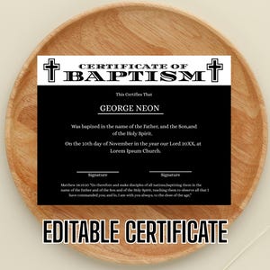 Certificado de Bautismo, Certificado de Bautismo Real, Certificado de Bautismo Imprimible, Certificado de Bautismo Negro, Plantilla Autoeditable