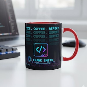 Taza de Café Cyberpunk – "Code Coffee Repeat", Regalo Tecnológico