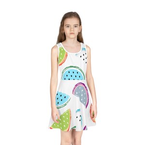 Colorful Fruit Pattern Girls&#39; Sundress, Summer Dress, Birthday Outfit, Beachwear, Playdate Attire, Seasonal Fashion