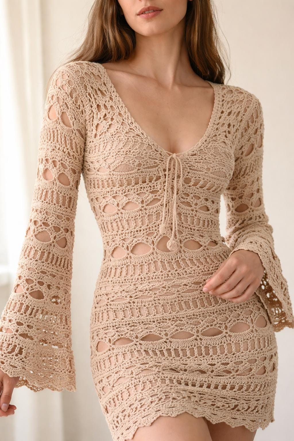 white christmas dresses Crochet Flare Sleeve Midaxi Dress – InTheStyle main image 0