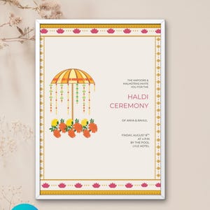 Invitación editable para ceremonia Haldi / Plantilla Canva para boda india / Tarjeta para evento preboda hindú / Invitación imprimible Desi
