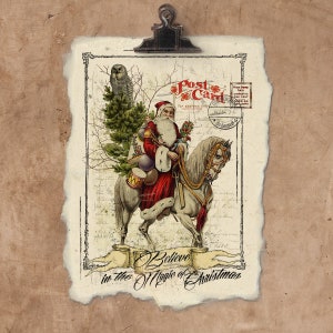 Artisan Magical Santa Handmade Paper Print.