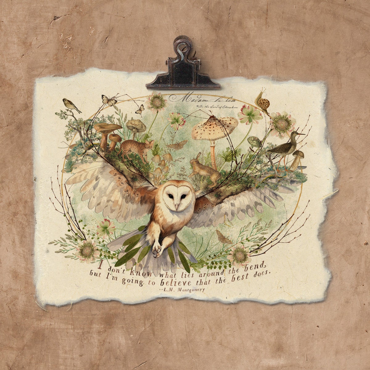 Artisan Woodland Owl . . . Handmade Paper Print., image size:1200x1200