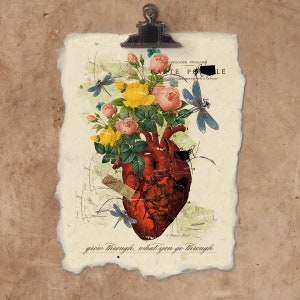 Artisan Red Floral Heart Handmade Paper Print.