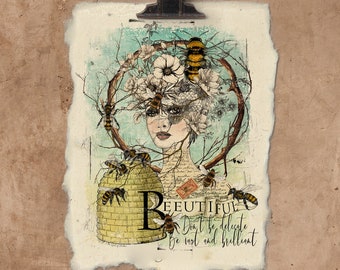 Artisan Bee Lady Handmade Paper Print.