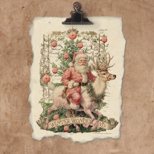 Artisan Pink Santa Handmade Paper Print.