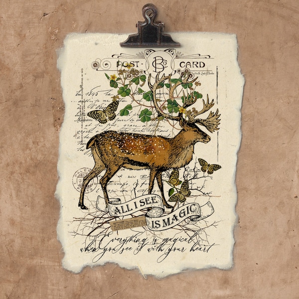 Artisan Magic Deer Handmade Paper Print.