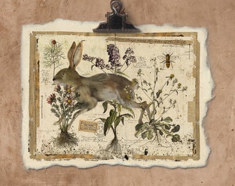 Artisan Nature Bunny Handmade Paper Print.