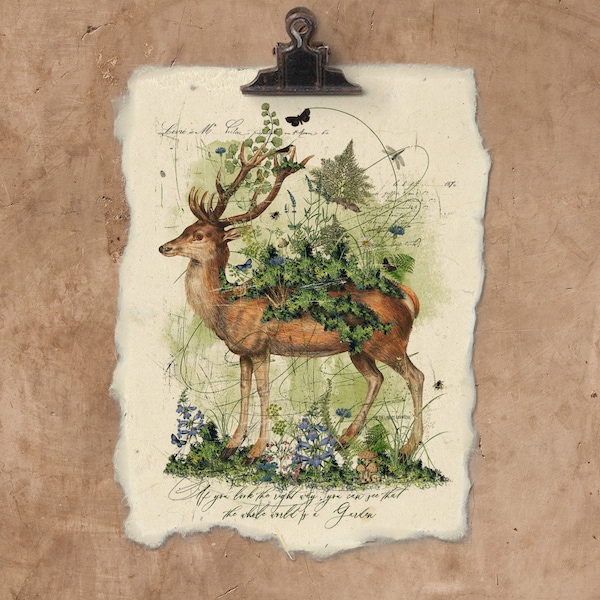 Artisan Garden Deer Handmade Paper Print