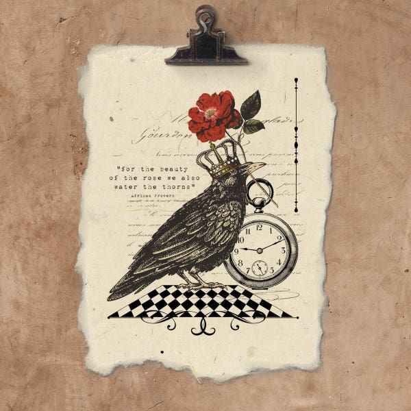 Artisan Crow & Rose Handmade Paper Print.