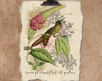 Artisan Hummingbird Handmade Paper Print.